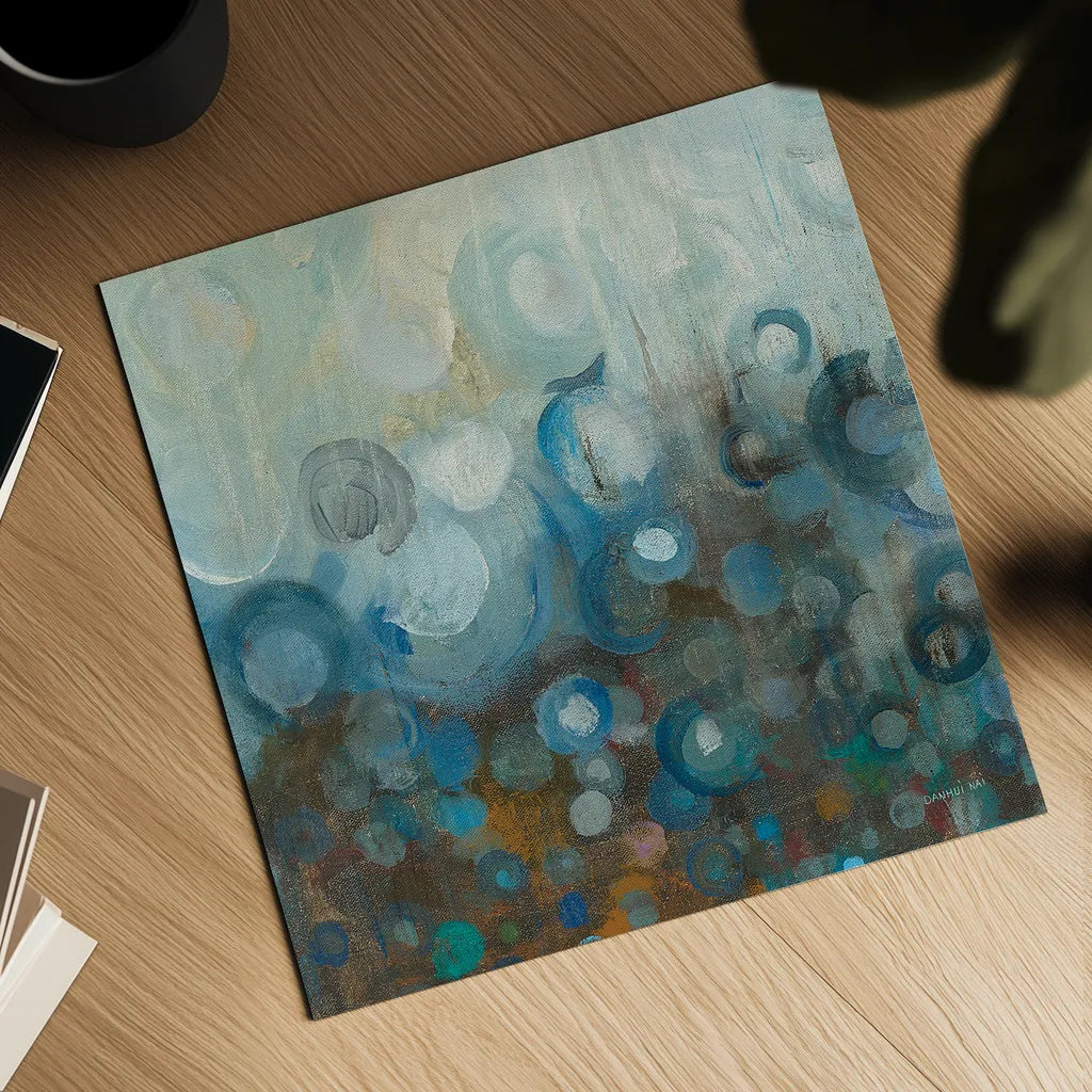 Blue and Bronze Dots VII by Danhui Nai. Shown as a detailed flat fine art print, highlighting archival giclee quality. Available as an archival giclee rolled canvas, fine art paper, or poster print. SKU 29769a.
