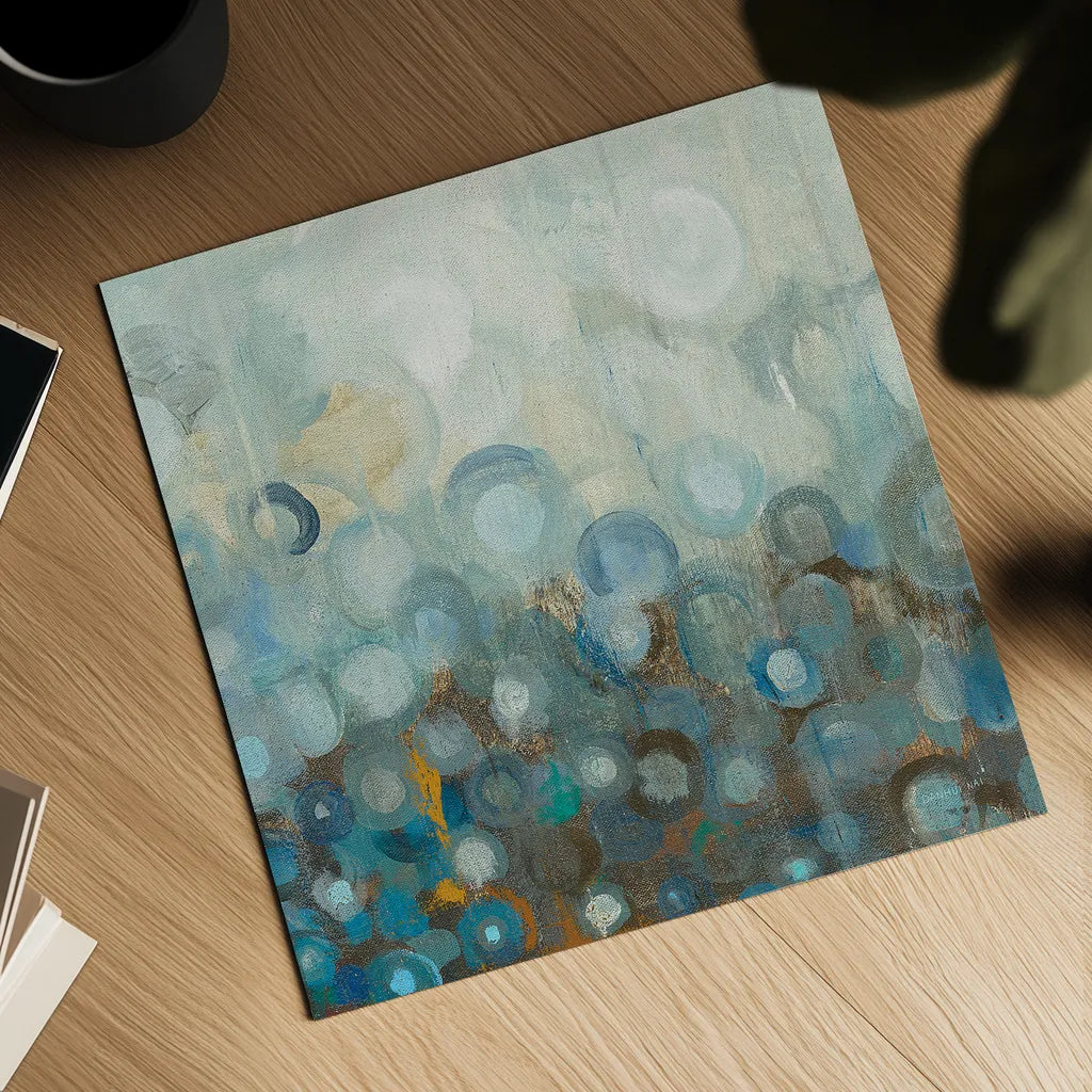 Blue and Bronze Dots VIII by Danhui Nai. Shown as a detailed flat fine art print, highlighting archival giclee quality. Available as an archival giclee rolled canvas, fine art paper, or poster print. SKU 29770a.