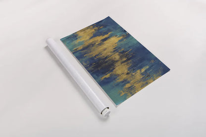 Blue and Gold Abstract Crop by Danhui Nai. shown as a rolled paper print. Available as archival giclee rolled canvas, fine art paper, or poster print. SKU 65135i.
