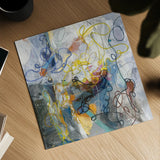 Blue and Sienna Abstract by Danhui Nai. Shown as a detailed flat fine art print, highlighting archival giclee quality. Available as an archival giclee rolled canvas, fine art paper, or poster print. SKU 69231a.
