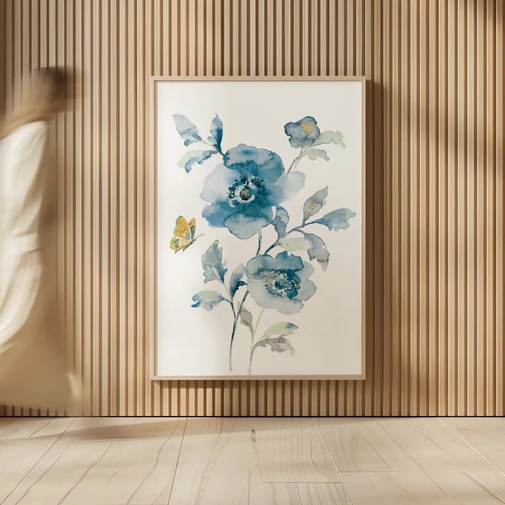 Blues of Summer II Gilded v2 by Danhui Nai. shown as over sized large wall art. Available as an archival giclee rolled canvas, fine art paper, or poster print. SKU 67383h.