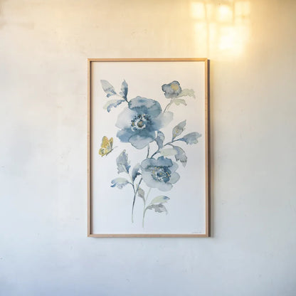 Blues of Summer II Gilded v2 by Danhui Nai. shown as a paper print in a natural frame. Available as a archival giclee rolled canvas, fine art paper, or poster print. SKU 67383h.