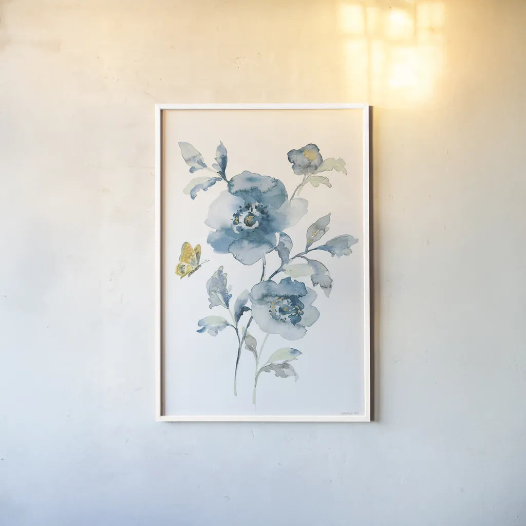 Blues of Summer II Gilded v2 by Danhui Nai. shown as a paper print in a white frame. Available as a archival giclee rolled canvas, fine art paper, or poster print. SKU 67383h.