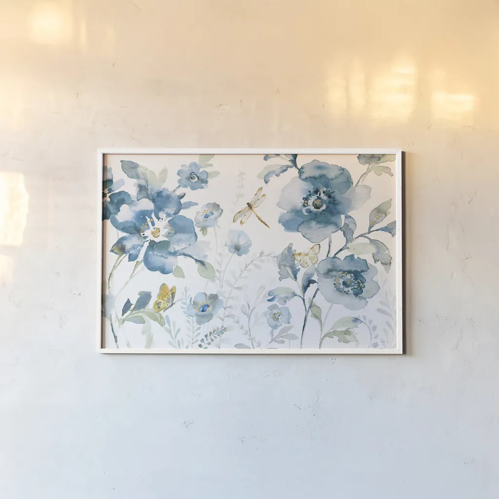 Blues of Summer V by Danhui Nai. shown as a paper print in a white frame. Available as a archival giclee rolled canvas, fine art paper, or poster print. SKU 63928i.