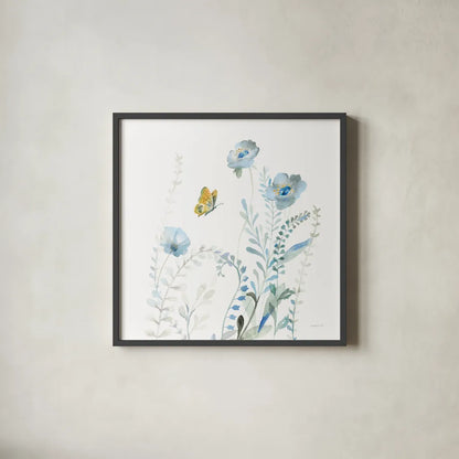Blues of Summer VI by Danhui Nai. Shown in a sleek black glass frame for a contemporary gallery look. Available as an archival giclee rolled canvas, fine art paper, or poster print. SKU 63929a.