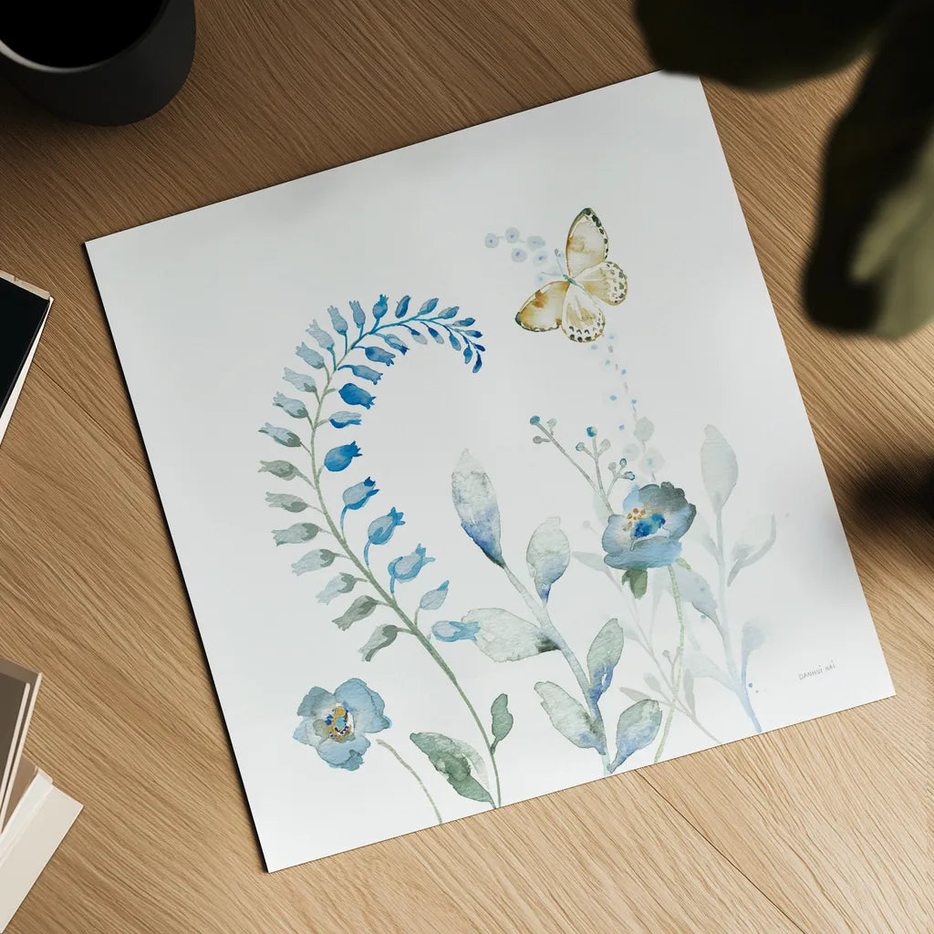 Blues of Summer VIII by Danhui Nai. Shown as a detailed flat fine art print, highlighting archival giclee quality. Available as an archival giclee rolled canvas, fine art paper, or poster print. SKU 63931a.