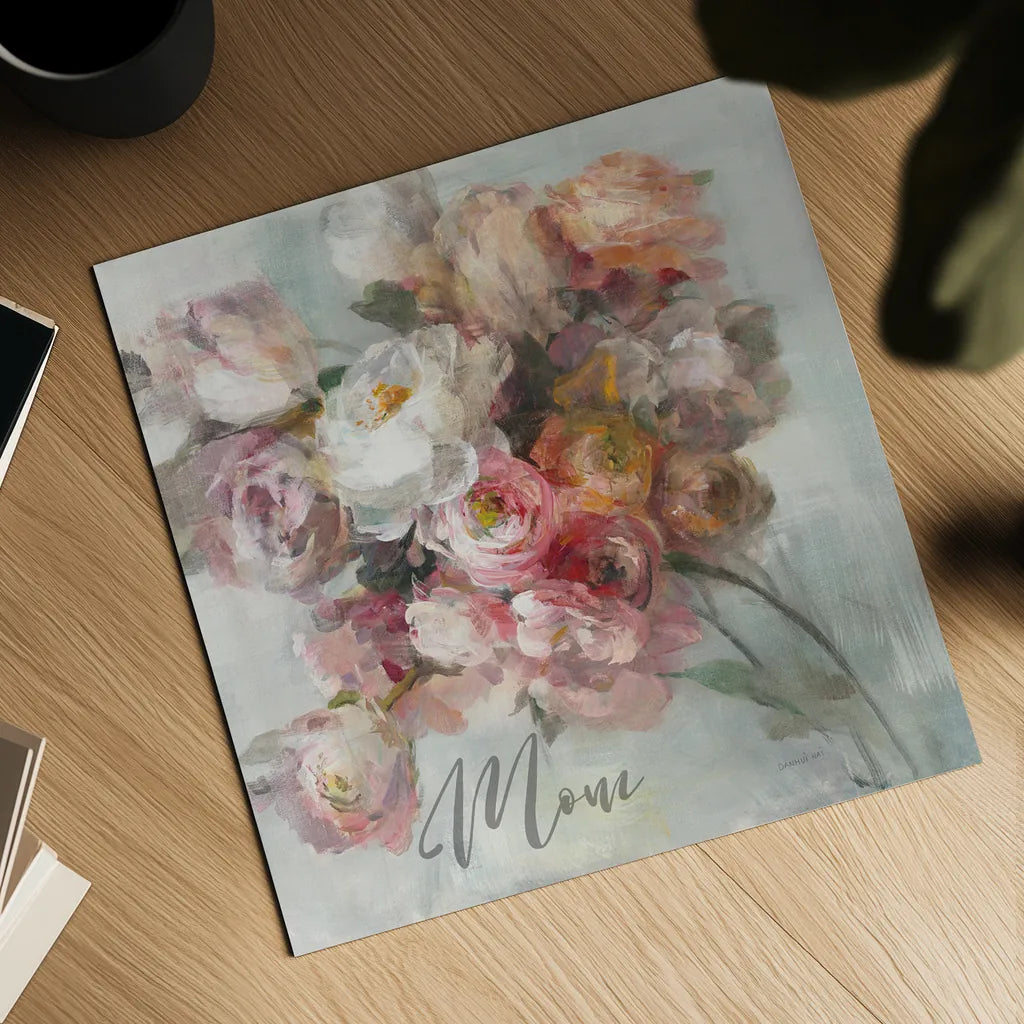 Blush Bouquet Mom by Danhui Nai. Shown as a detailed flat fine art print, highlighting archival giclee quality. Available as an archival giclee rolled canvas, fine art paper, or poster print. SKU 41677a.