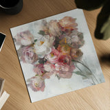 Blush Bouquet on White by Danhui Nai. Shown as a detailed flat fine art print, highlighting archival giclee quality. Available as an archival giclee rolled canvas, fine art paper, or poster print. SKU 89664a.