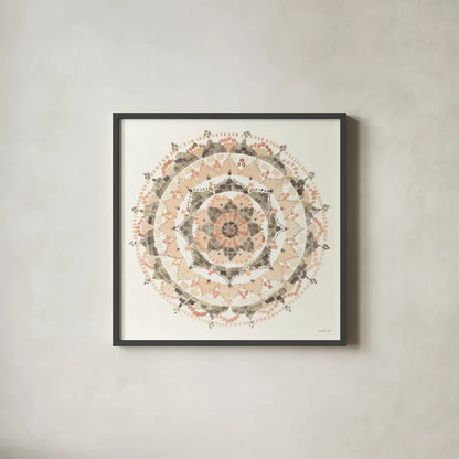 Blush Mandala by Danhui Nai. Shown in a sleek black glass frame for a contemporary gallery look. Available as an archival giclee rolled canvas, fine art paper, or poster print. SKU 41577a.