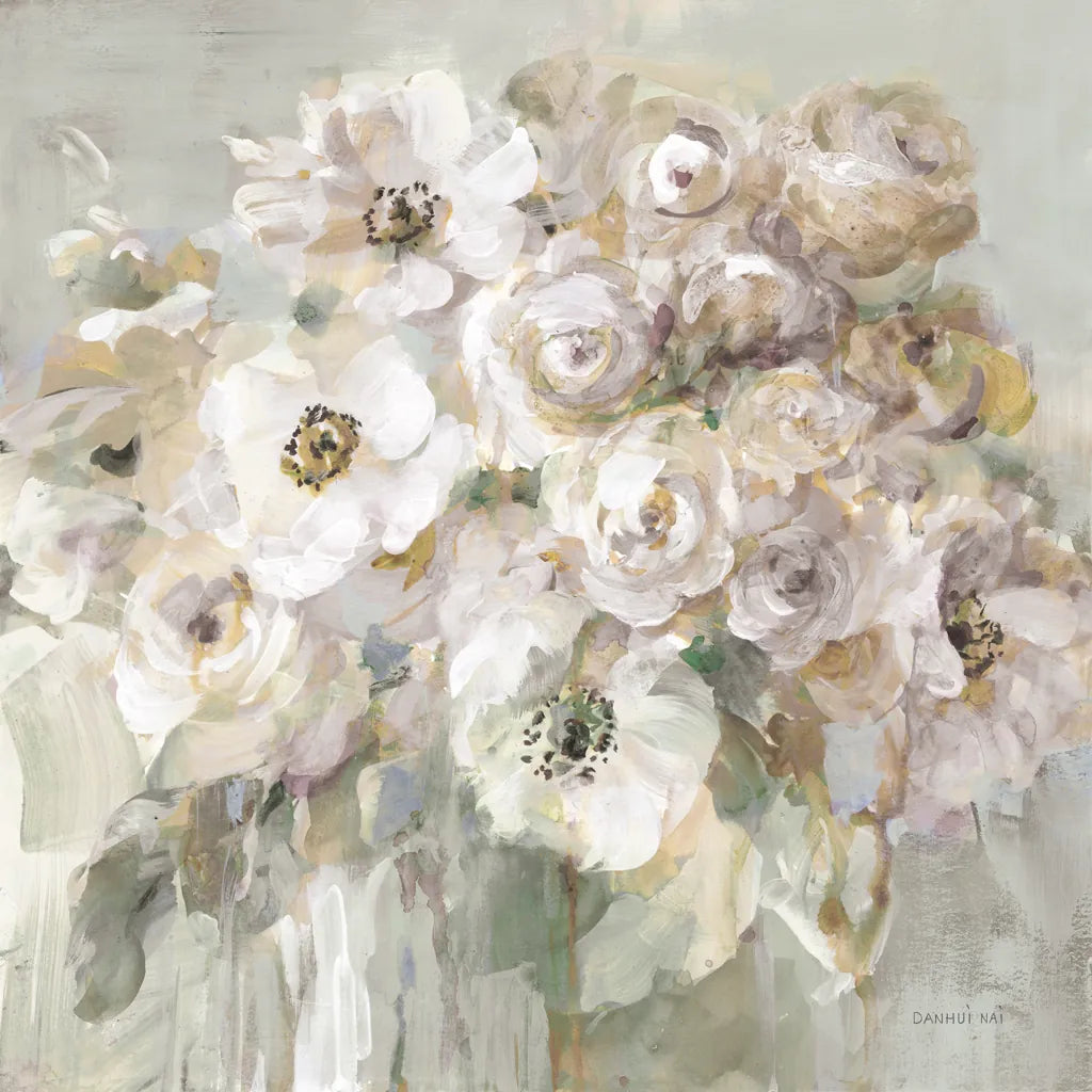 Blushing Bouquet Neutral by Danhui Nai. SKU 78881a. Archival Giclee Fine art print for wall decor.