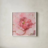 Blushing Metallic Peony by Danhui Nai. Shown in a crisp white glass frame for a clean and minimalist style. Available as an archival giclee rolled canvas, fine art paper, or poster print. SKU 51674a.