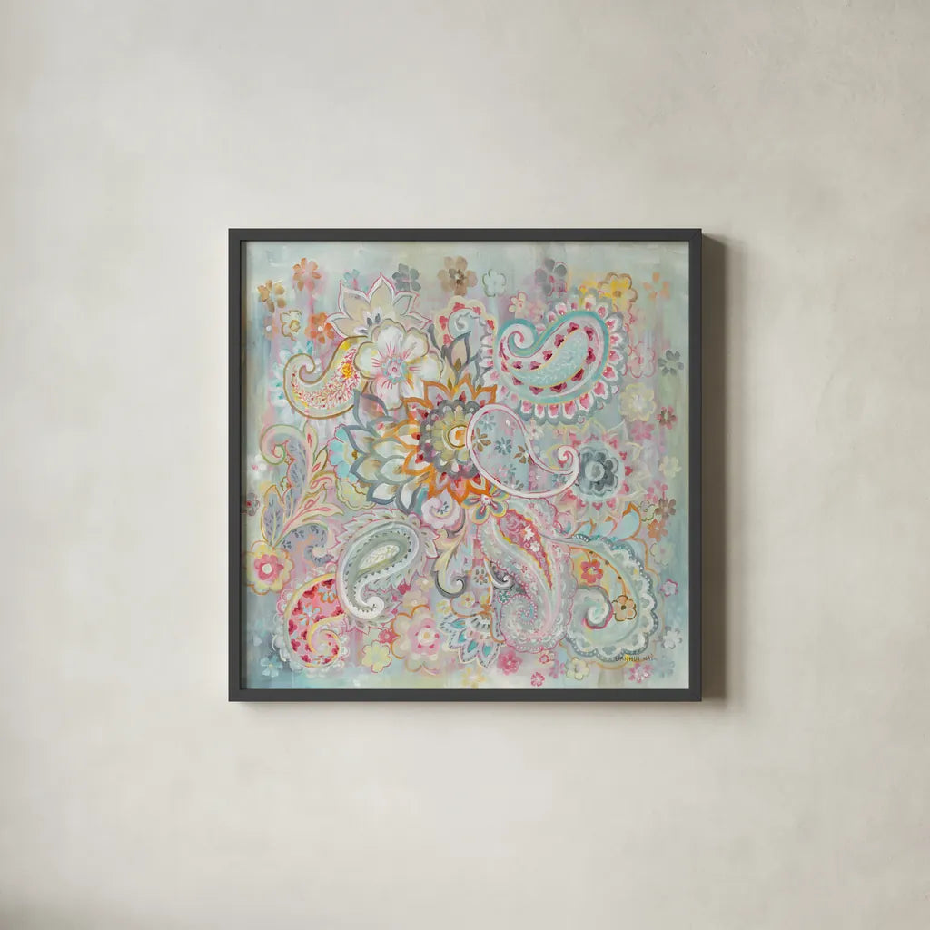 Boho Japonais by Danhui Nai. Shown in a sleek black glass frame for a contemporary gallery look. Available as an archival giclee rolled canvas, fine art paper, or poster print. SKU 30138a.