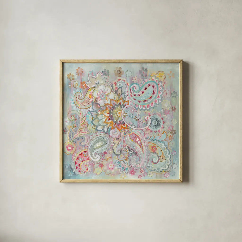 Boho Japonais by Danhui Nai. Shown in a natural wood glass frame for a timeless modern aesthetic. Available as an archival giclee rolled canvas, fine art paper, or poster print. SKU 30138a.