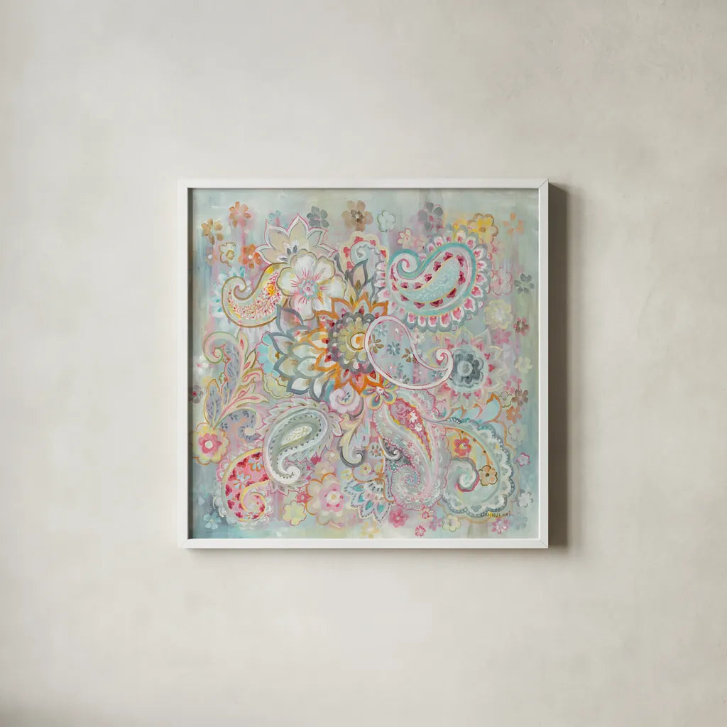 Boho Japonais by Danhui Nai. Shown in a crisp white glass frame for a clean and minimalist style. Available as an archival giclee rolled canvas, fine art paper, or poster print. SKU 30138a.