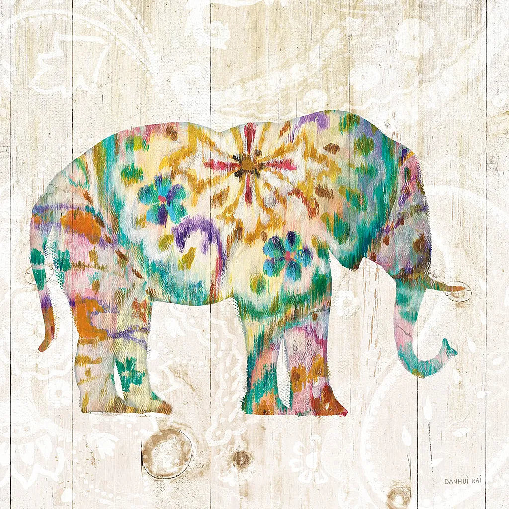 Boho Paisley Elephant I by Danhui Nai. SKU 23980a. Archival Giclee Fine art print for wall decor.