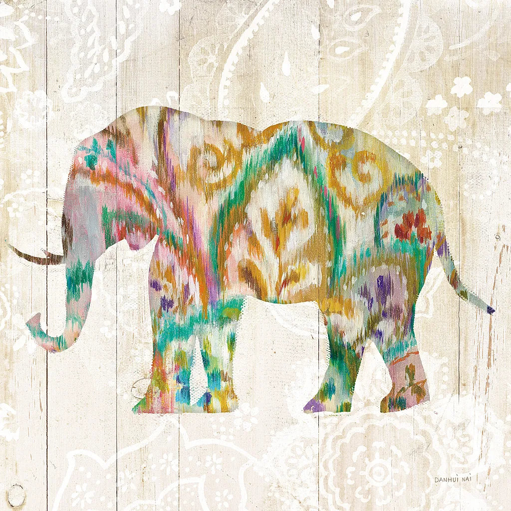Boho Paisley Elephant II v2 by Danhui Nai. SKU 34515a. Archival Giclee Fine art print for wall decor.
