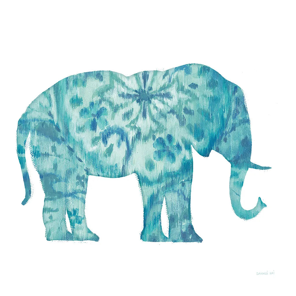Boho Teal Elephant I by Danhui Nai. SKU 33578a. Archival Giclee Fine art print for wall decor.