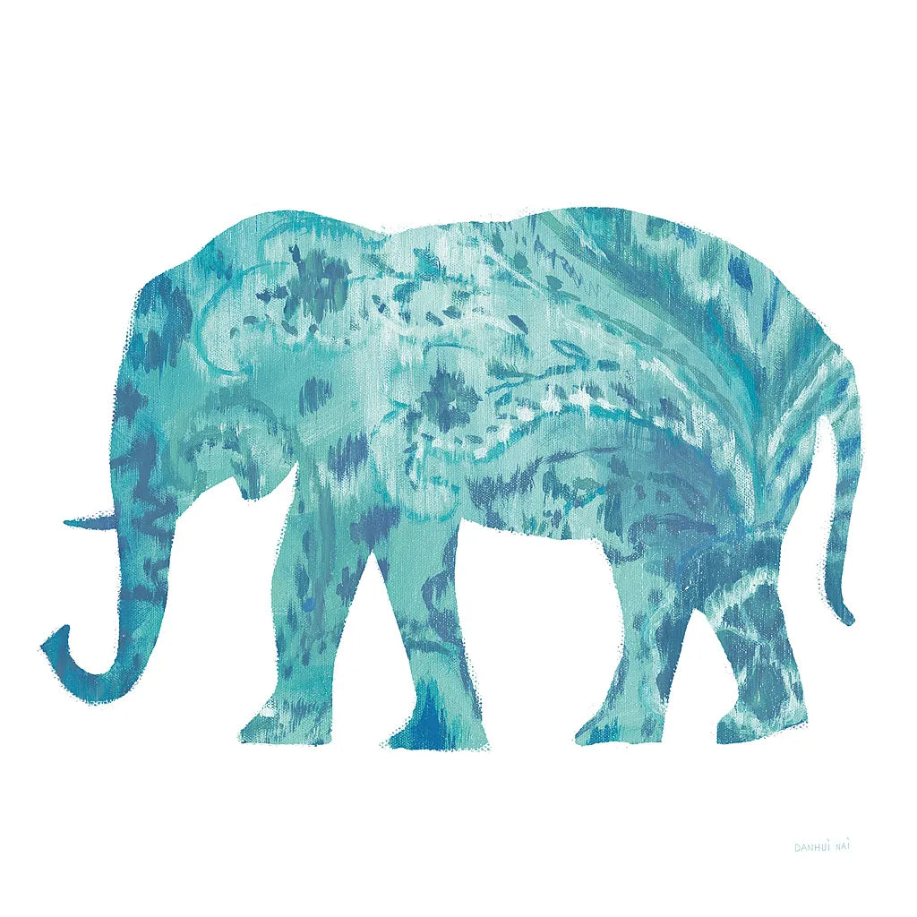 Boho Teal Elephant II by Danhui Nai. SKU 33579a. Archival Giclee Fine art print for wall decor.