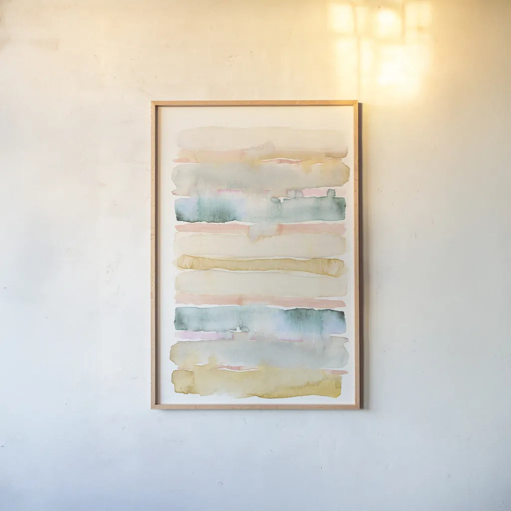 Boho Tropical Abstract II by Danhui Nai. shown as a paper print in a natural frame. Available as a archival giclee rolled canvas, fine art paper, or poster print. SKU 72049h.
