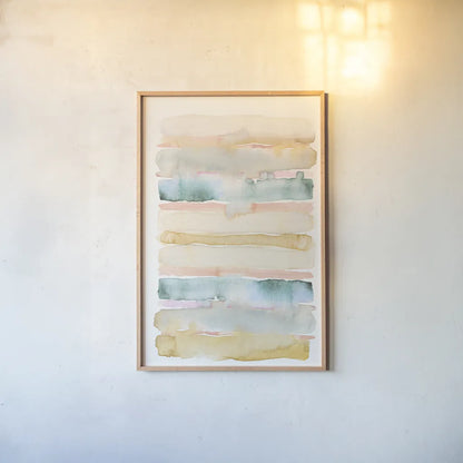 Boho Tropical Abstract II by Danhui Nai. shown as a paper print in a natural frame. Available as a archival giclee rolled canvas, fine art paper, or poster print. SKU 72049h.