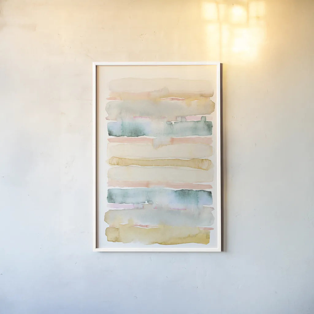 Boho Tropical Abstract II by Danhui Nai. shown as a paper print in a white frame. Available as a archival giclee rolled canvas, fine art paper, or poster print. SKU 72049h.