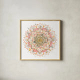 Boho Tropical Mandala on White by Danhui Nai. Shown in a natural wood glass frame for a timeless modern aesthetic. Available as an archival giclee rolled canvas, fine art paper, or poster print. SKU 66120a.