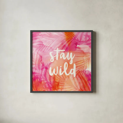 Boho Tropical Sign I by Danhui Nai. Shown in a sleek black glass frame for a contemporary gallery look. Available as an archival giclee rolled canvas, fine art paper, or poster print. SKU 72050a.