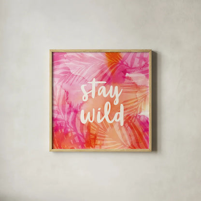 Boho Tropical Sign I by Danhui Nai. Shown in a natural wood glass frame for a timeless modern aesthetic. Available as an archival giclee rolled canvas, fine art paper, or poster print. SKU 72050a.