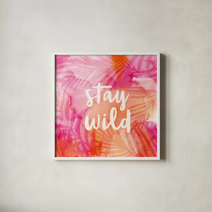 Boho Tropical Sign I by Danhui Nai. Shown in a crisp white glass frame for a clean and minimalist style. Available as an archival giclee rolled canvas, fine art paper, or poster print. SKU 72050a.