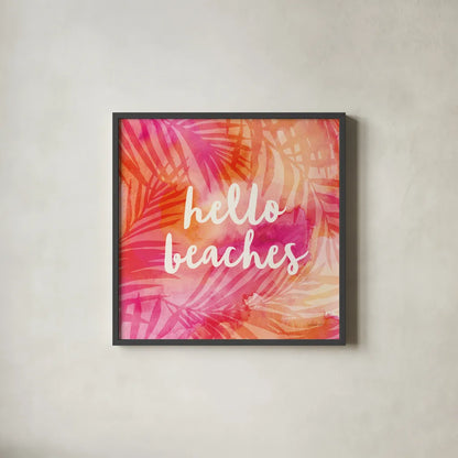 Boho Tropical Sign II by Danhui Nai. Shown in a sleek black glass frame for a contemporary gallery look. Available as an archival giclee rolled canvas, fine art paper, or poster print. SKU 72051a.