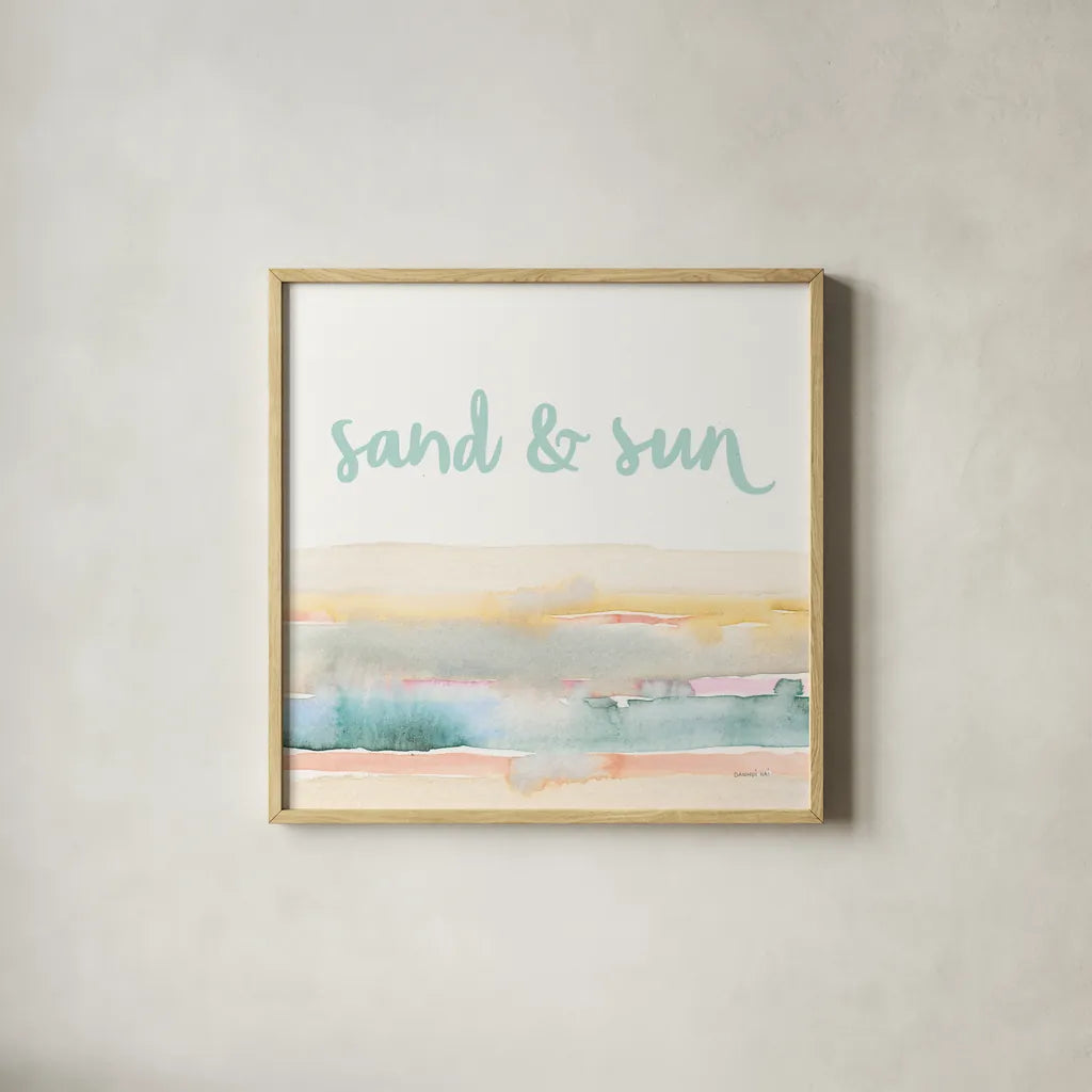 Boho Tropical Sign III by Danhui Nai. Shown in a natural wood glass frame for a timeless modern aesthetic. Available as an archival giclee rolled canvas, fine art paper, or poster print. SKU 72052a.