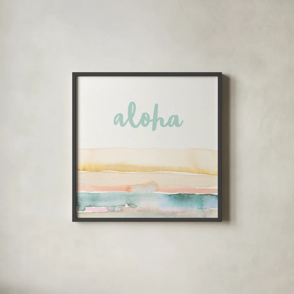Boho Tropical Sign IV by Danhui Nai. Shown in a sleek black glass frame for a contemporary gallery look. Available as an archival giclee rolled canvas, fine art paper, or poster print. SKU 72053a.