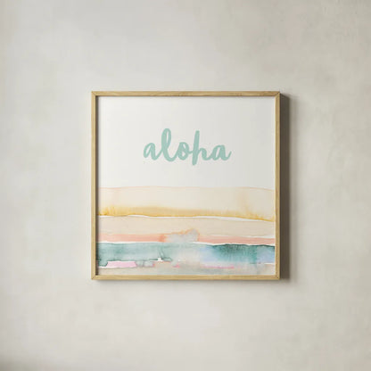 Boho Tropical Sign IV by Danhui Nai. Shown in a natural wood glass frame for a timeless modern aesthetic. Available as an archival giclee rolled canvas, fine art paper, or poster print. SKU 72053a.