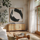 Bold Stroke IV by Danhui Nai. Shown in a natural wood frame in a cozy modern living room. Available as an archival giclee rolled canvas, fine art paper, or poster print. SKU 102439a.
