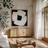 Bold Strokes by Danhui Nai. Shown in a natural wood frame in a cozy modern living room. Available as an archival giclee rolled canvas, fine art paper, or poster print. SKU 102670a.