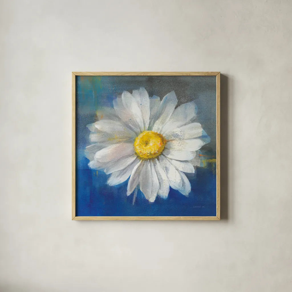 Boldest Bloom II by Danhui Nai. Shown in a natural wood glass frame for a timeless modern aesthetic. Available as an archival giclee rolled canvas, fine art paper, or poster print. SKU 64924a.