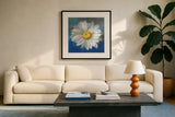 Boldest Bloom II by Danhui Nai. Displayed in a glass frame with matte in a clean modern living room. Available as an archival giclee rolled canvas, fine art paper, or poster print. SKU 64924a.