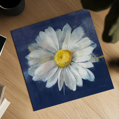 Boldest Bloom II Dark Blue by Danhui Nai. Shown as a detailed flat fine art print, highlighting archival giclee quality. Available as an archival giclee rolled canvas, fine art paper, or poster print. SKU 66622a.