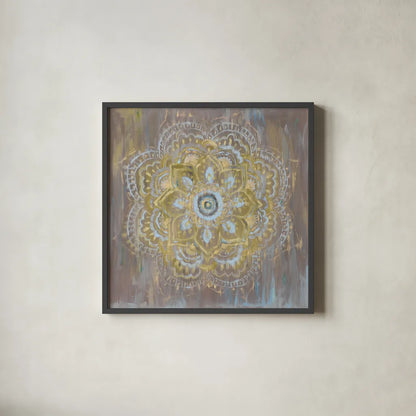 Bombay Bohemian Dark Neutral by Danhui Nai. Shown in a sleek black glass frame for a contemporary gallery look. Available as an archival giclee rolled canvas, fine art paper, or poster print. SKU 37383a.