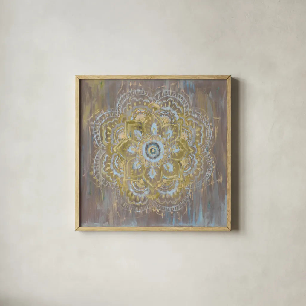Bombay Bohemian Dark Neutral by Danhui Nai. Shown in a natural wood glass frame for a timeless modern aesthetic. Available as an archival giclee rolled canvas, fine art paper, or poster print. SKU 37383a.