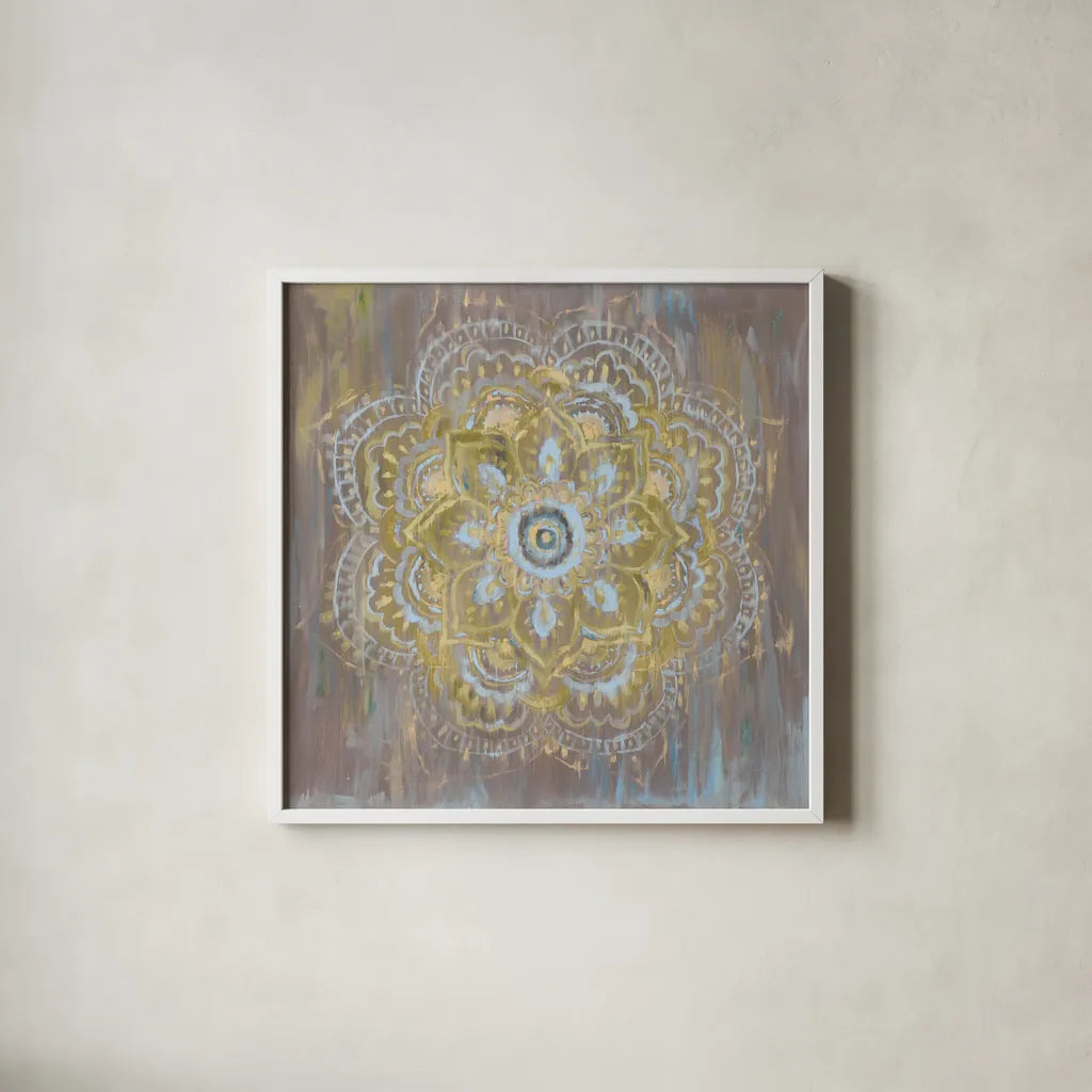 Bombay Bohemian Dark Neutral by Danhui Nai. Shown in a crisp white glass frame for a clean and minimalist style. Available as an archival giclee rolled canvas, fine art paper, or poster print. SKU 37383a.