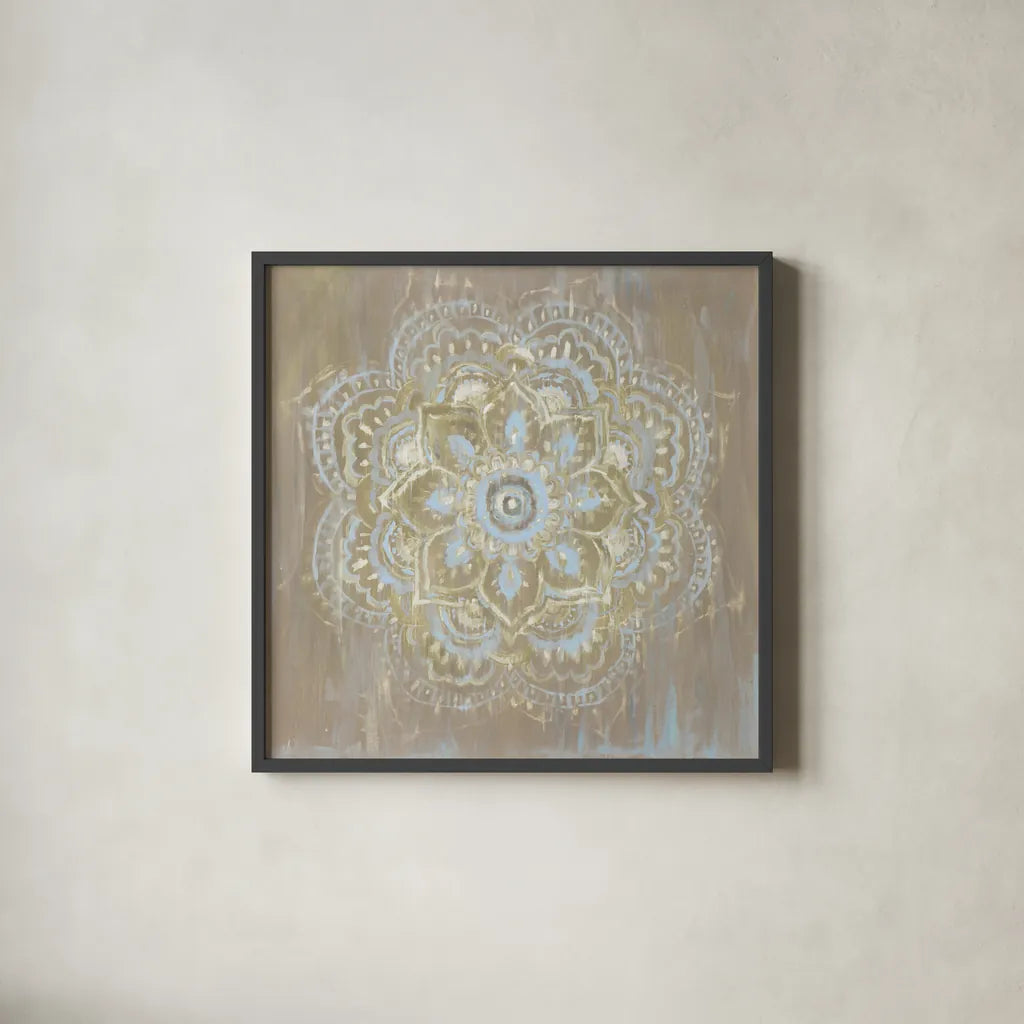 Bombay Bohemian Light Neutral by Danhui Nai. Shown in a sleek black glass frame for a contemporary gallery look. Available as an archival giclee rolled canvas, fine art paper, or poster print. SKU 37382a.