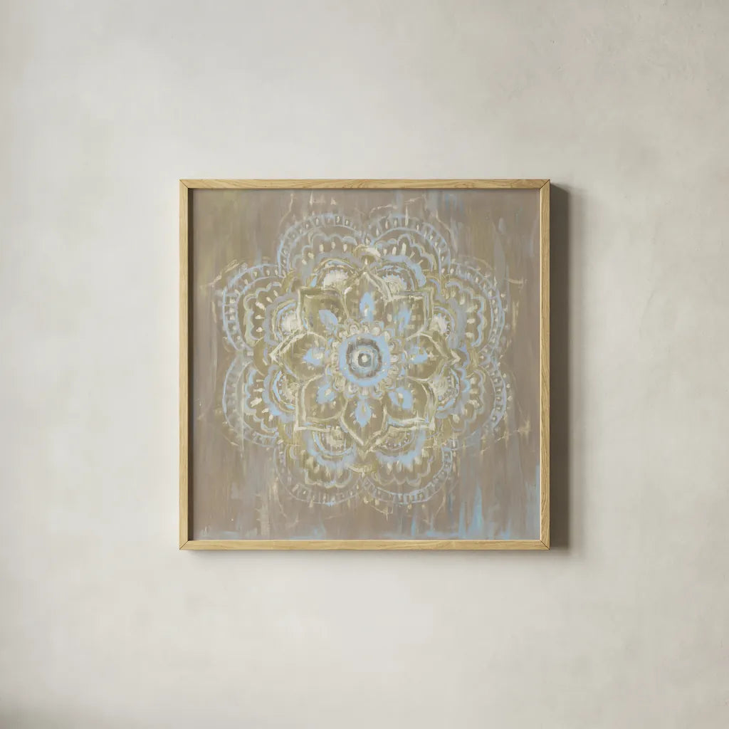Bombay Bohemian Light Neutral by Danhui Nai. Shown in a natural wood glass frame for a timeless modern aesthetic. Available as an archival giclee rolled canvas, fine art paper, or poster print. SKU 37382a.