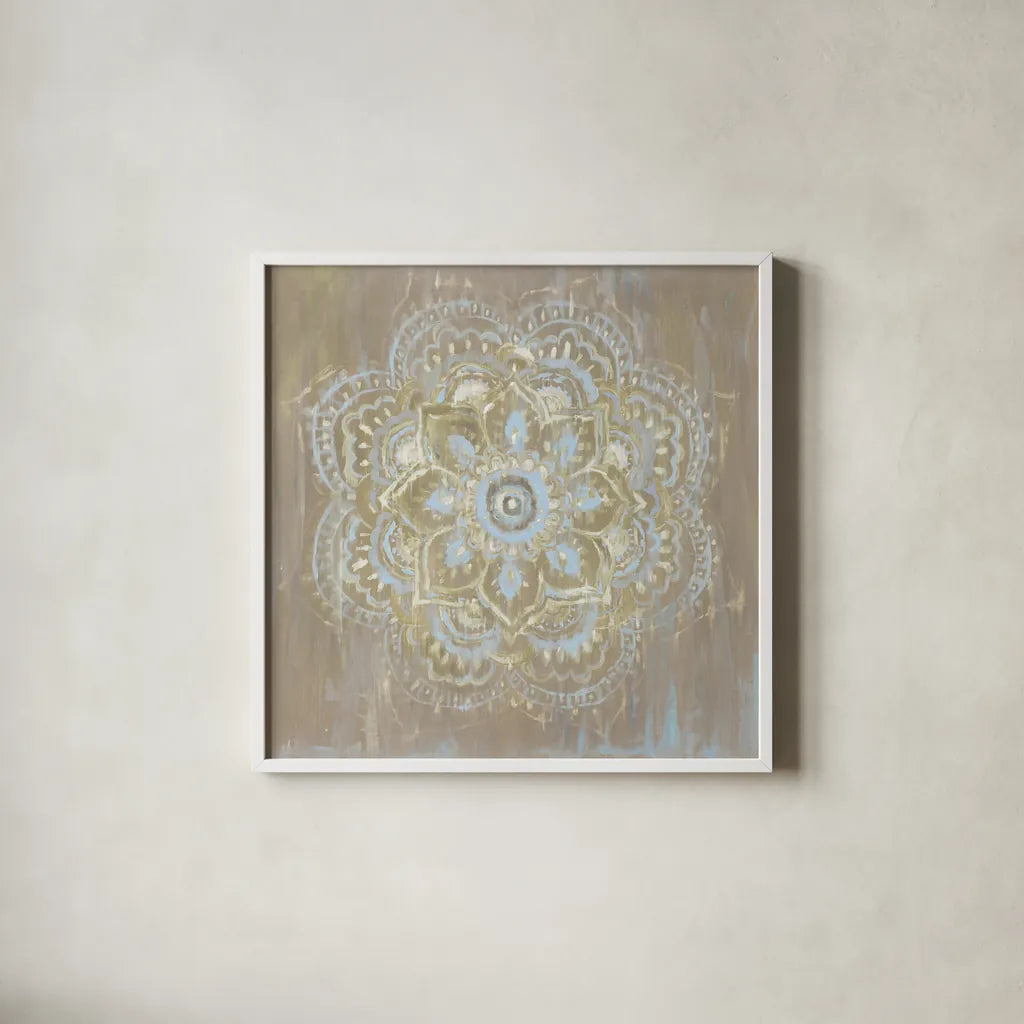 Bombay Bohemian Light Neutral by Danhui Nai. Shown in a crisp white glass frame for a clean and minimalist style. Available as an archival giclee rolled canvas, fine art paper, or poster print. SKU 37382a.