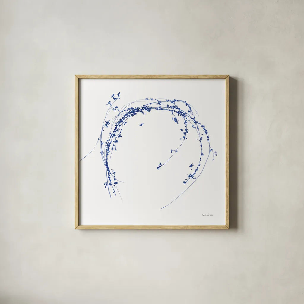 Botanical Halo I by Danhui Nai. Shown in a natural wood glass frame for a timeless modern aesthetic. Available as an archival giclee rolled canvas, fine art paper, or poster print. SKU 85378a.