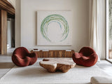 Botanical Halo II by Danhui Nai. Shown as extra-large giant wall art in a modern living room. Available as an archival giclee rolled canvas, fine art paper, or poster print. SKU 85379a.