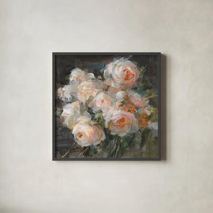 Braderie Roses by Danhui Nai. Shown in a sleek black glass frame for a contemporary gallery look. Available as an archival giclee rolled canvas, fine art paper, or poster print. SKU 81097a.