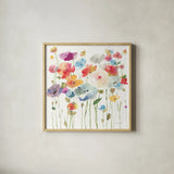 Bright Day Blooming by Danhui Nai. Shown in a natural wood glass frame for a timeless modern aesthetic. Available as an archival giclee rolled canvas, fine art paper, or poster print. SKU 78542a.