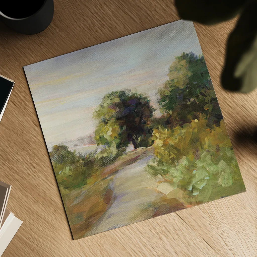 Bright Eucalyptus Trail by Danhui Nai. Shown as a detailed flat fine art print, highlighting archival giclee quality. Available as an archival giclee rolled canvas, fine art paper, or poster print. SKU 68928a.