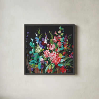 Brightness Flowering by Danhui Nai. Shown in a sleek black glass frame for a contemporary gallery look. Available as an archival giclee rolled canvas, fine art paper, or poster print. SKU 79302a.